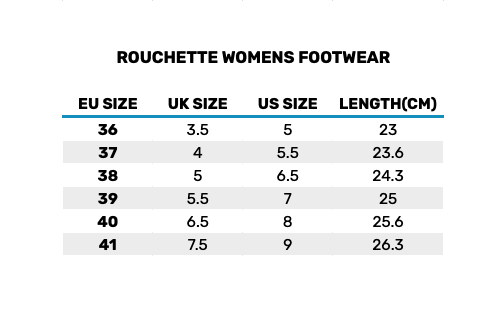 2026 Rouchette Womens Footwear 0 Størrelsesskema